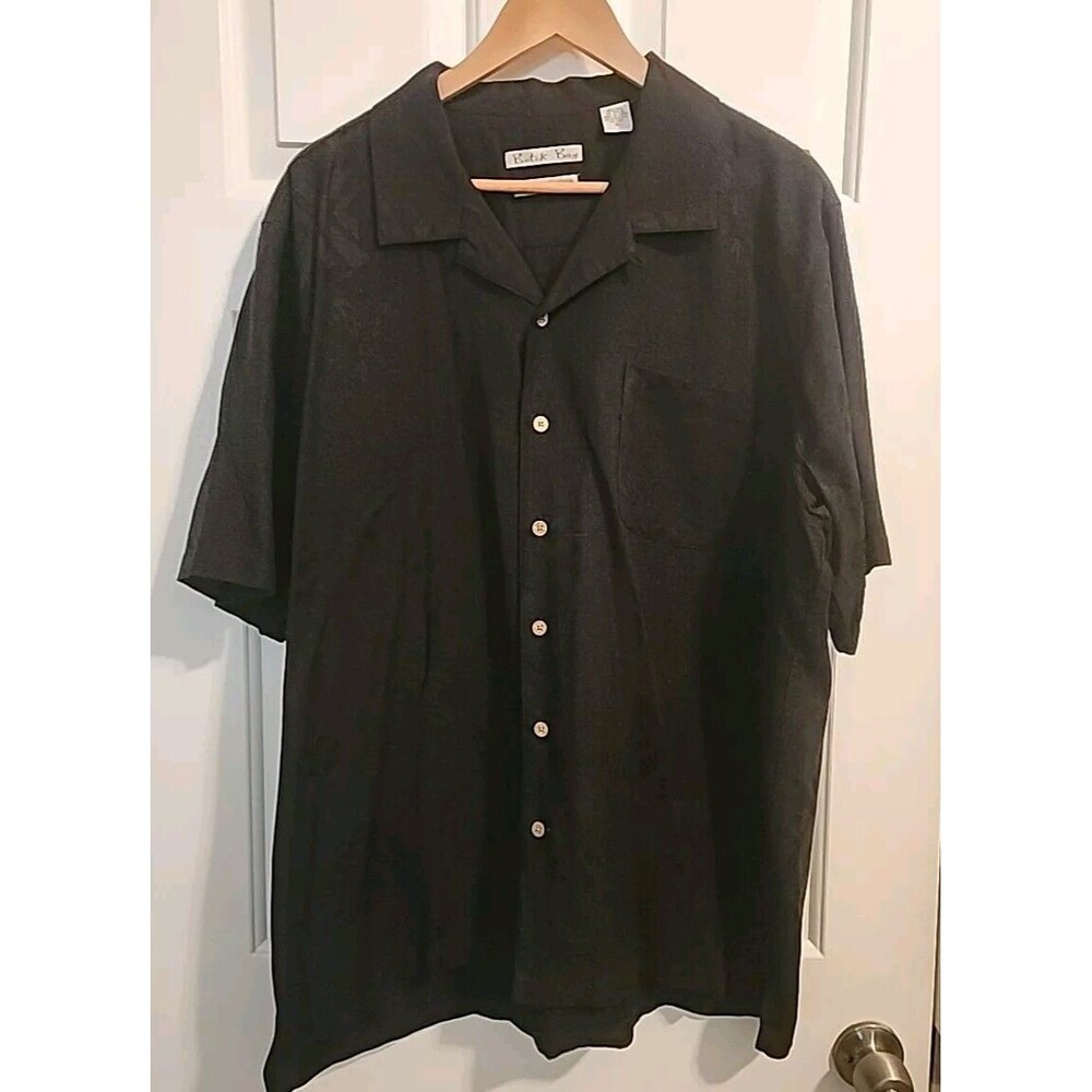 Batik Bay Mens Shirt Black Xl Button Up 100% Silk Short Sleeve - Picture 8 of 12